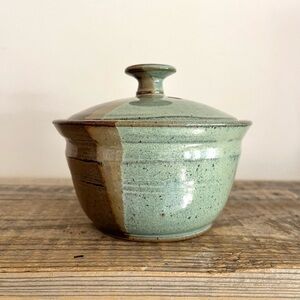 Handcrafted pottery Lidded Bowl - teal and Brown
